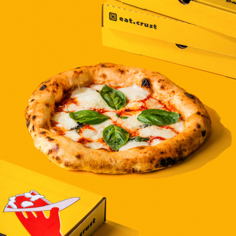 Margherita pizza in an Eat Crust box